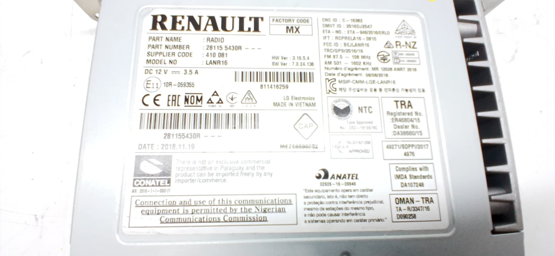 Sistema audio / radio cd RENAULT SCENIC IV 2