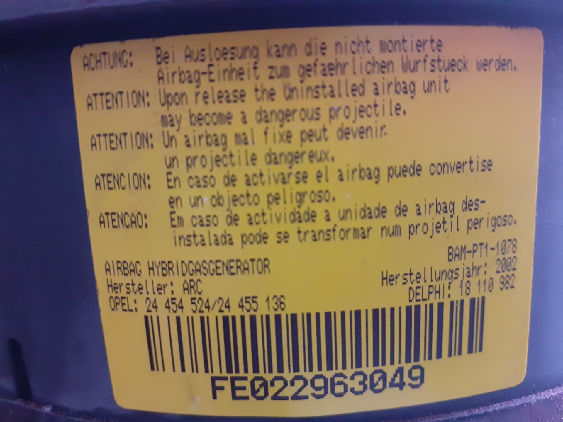 Airbag delantero izquierdo OPEL CORSA C 3