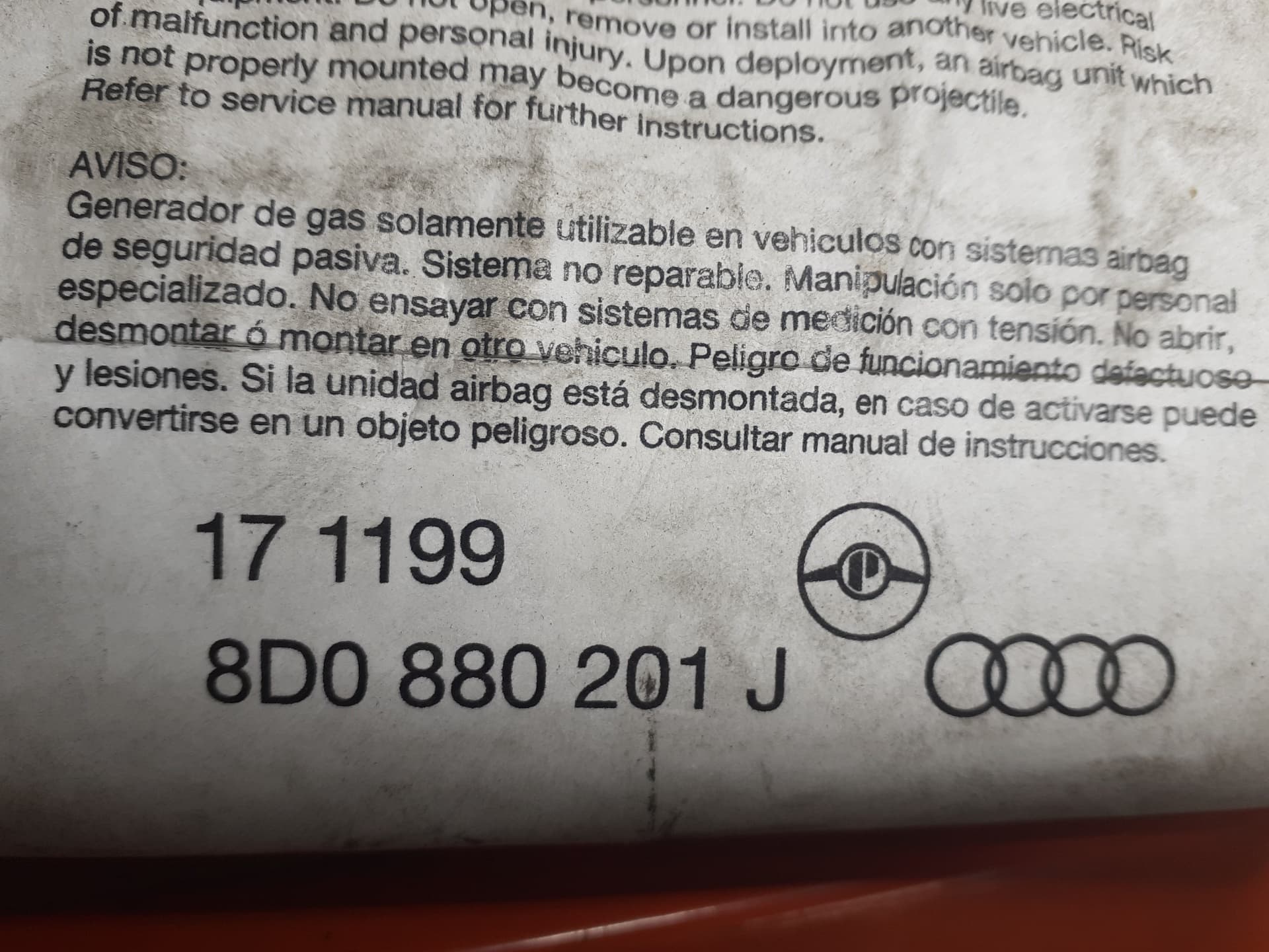 Airbag delantero derecho AUDI A4 BERLINA (B5) 3