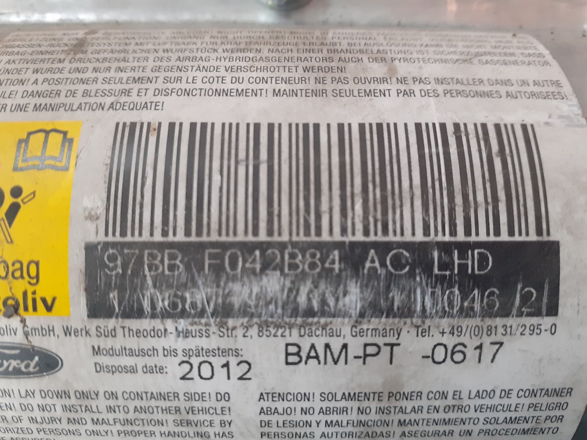 Airbag delantero derecho FORD MONDEO BERLINA (GD) 2