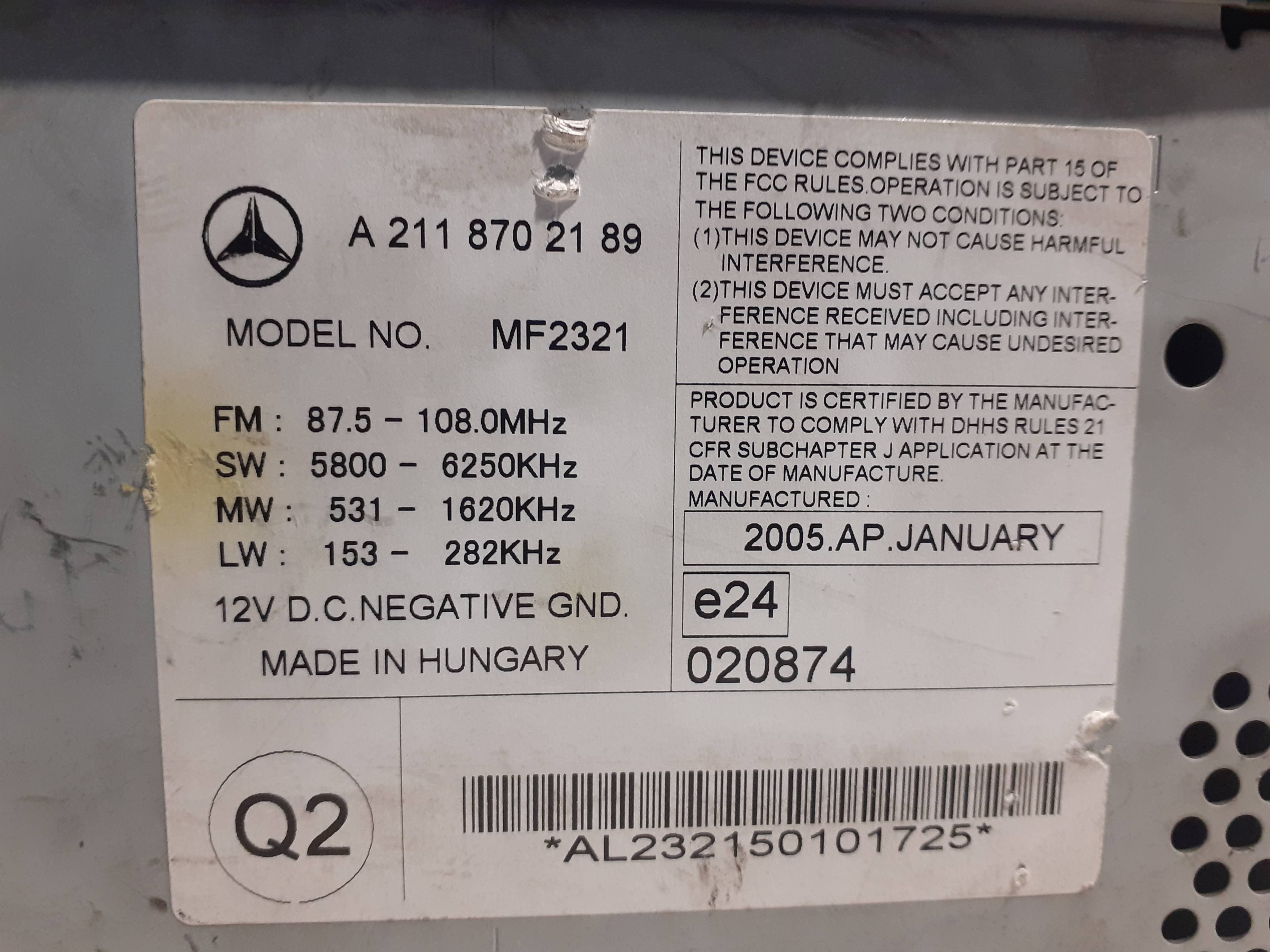 Sistema audio / radio cd MERCEDES-BENZ CLASE E (W211) BERLINA 2