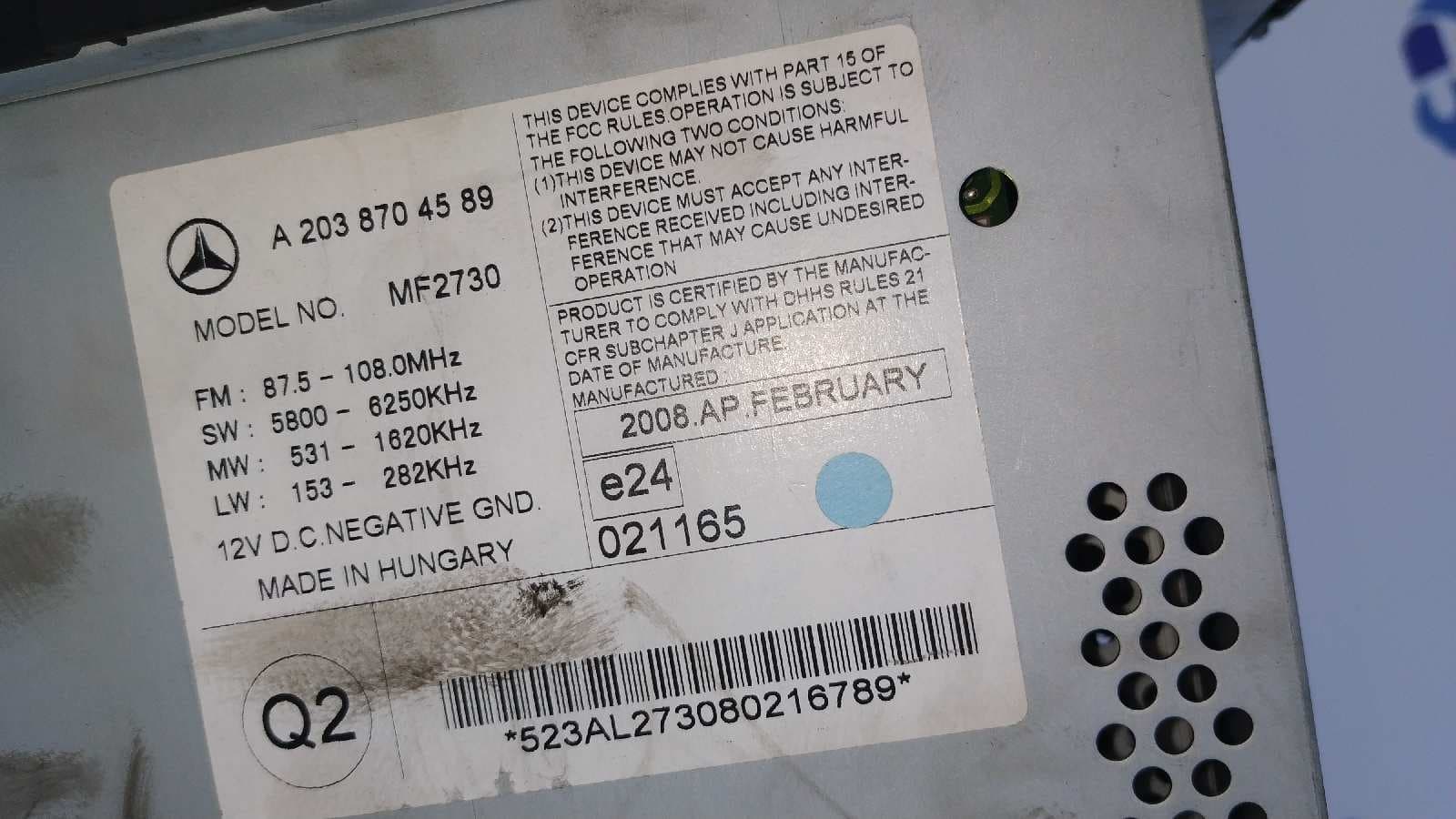 Recambio de SISTEMA AUDIO / RADIO CD para MERCEDES-BENZ CLASE CLC (CL203) CLC 220 CDI (LA) (203.708) OM646963 referencia OEM IAM A2038704589   - NEGRO 4