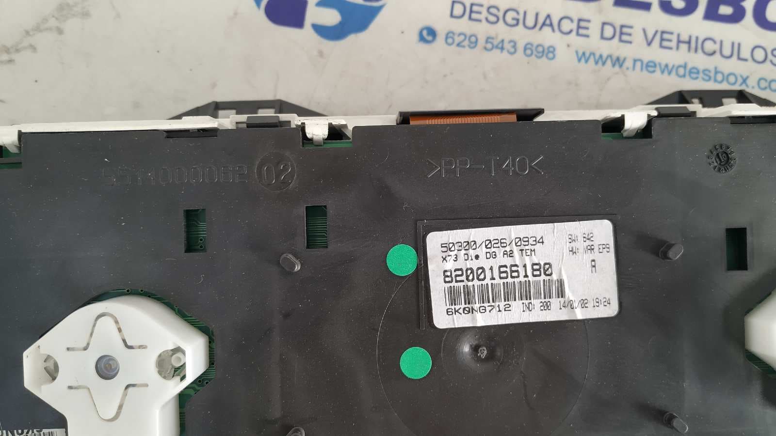 Recambio de CUADRO INSTRUMENTOS para RENAULT VEL SATIS (BJ0) G9T702 referencia OEM IAM 8200166180   - VERDE 4