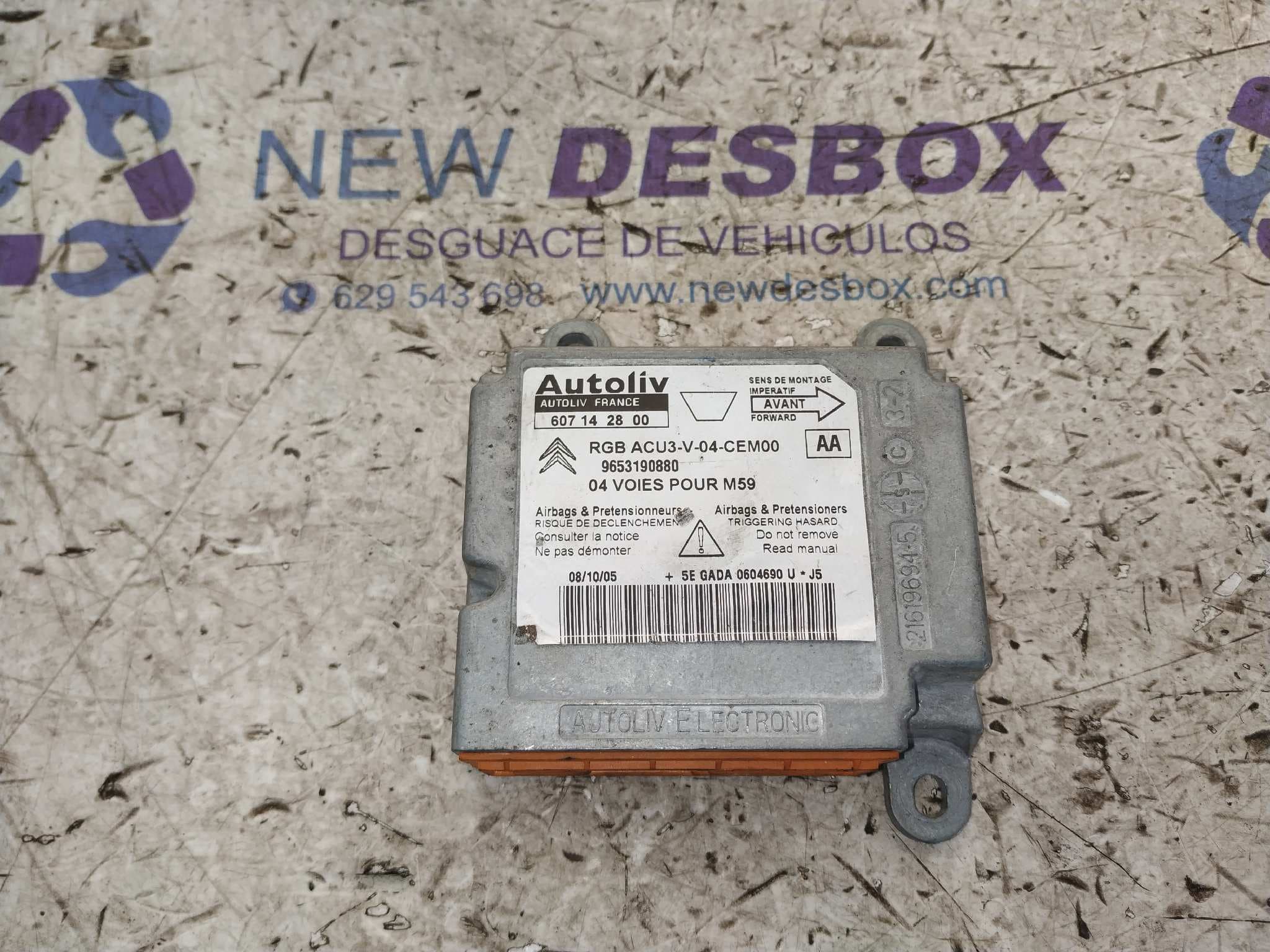 Recambio de CENTRALITA AIRBAG para PEUGEOT PARTNER (S1) Plus Familiar RHYDW10TD referencia OEM IAM 9653190880   - GRIS