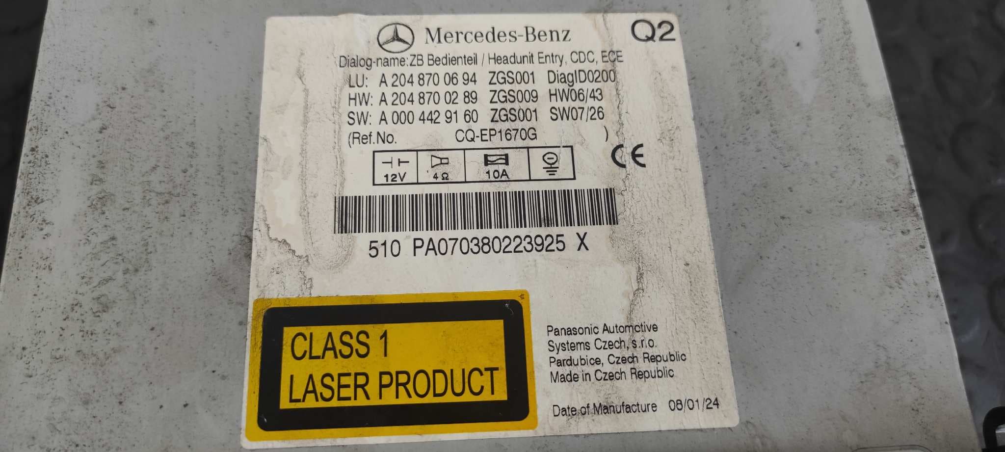 Recambio de SISTEMA AUDIO / RADIO CD para MERCEDES-BENZ CLASE C (W204) BERLINA OM646811 referencia OEM IAM A2048700694   - BLANCO 5