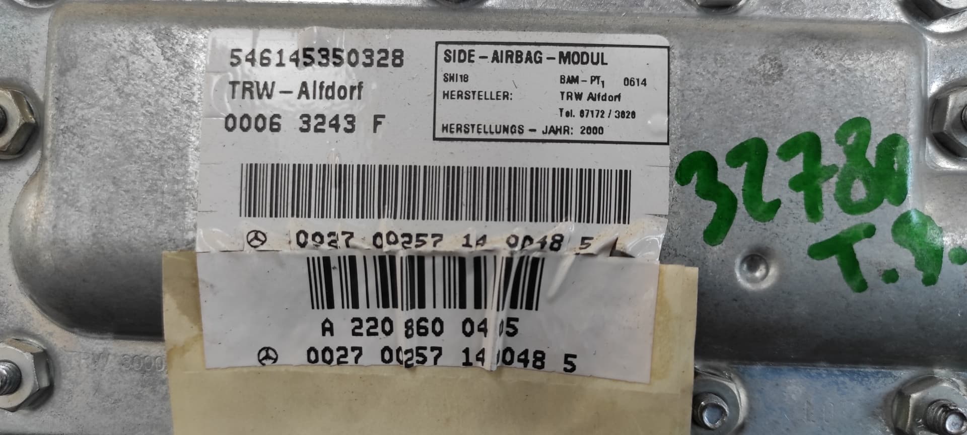 Recambio de AIRBAG LATERAL TRASERO DERECHO para MERCEDES-BENZ CLASE S (W220) BERLINA 320 CDI (220.026) 613960 referencia OEM IAM A2208600405   - AZUL 3