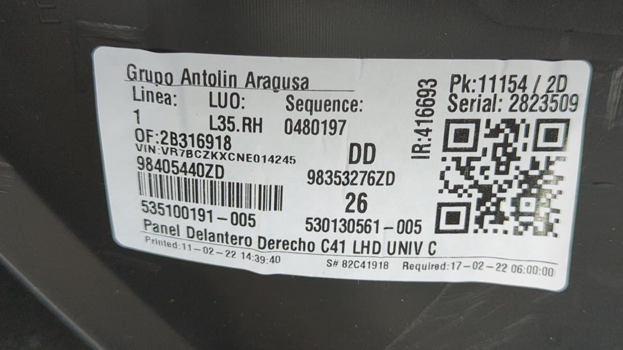 Recambio de GUARNECIDO PUERTA DELANTERA DERECHA para CITROEN E-C4 ZK01 referencia OEM IAM 98353273ZD - AZUL 6
