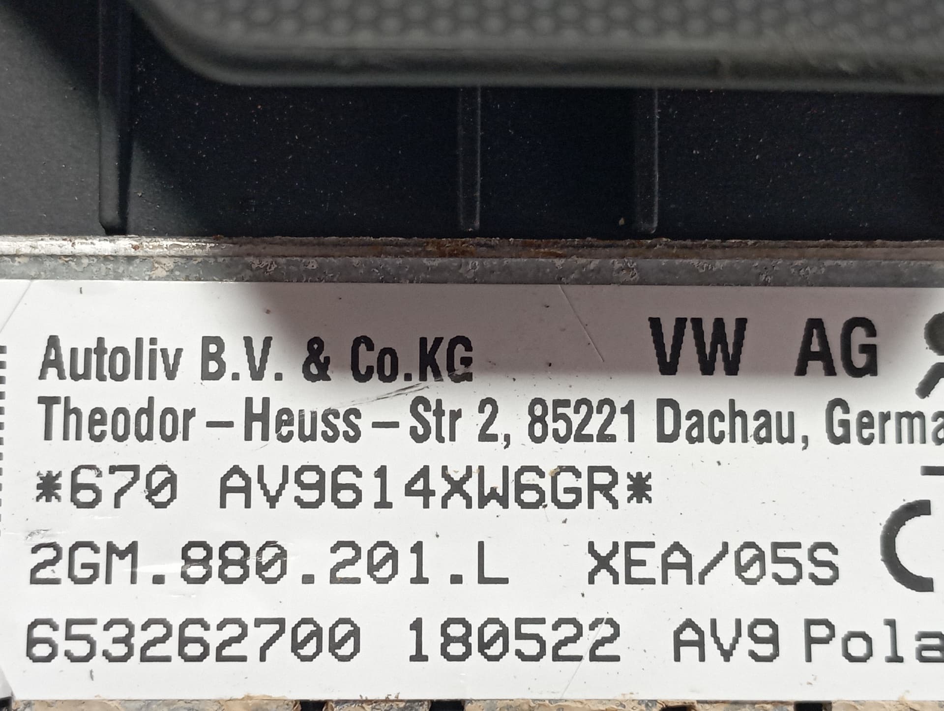 Recambio de AIRBAG DELANTERO IZQUIERDO para VOLKSWAGEN POLO VI (AE1) * DLAC referencia OEM IAM 2GM880201L - BLANCO 3