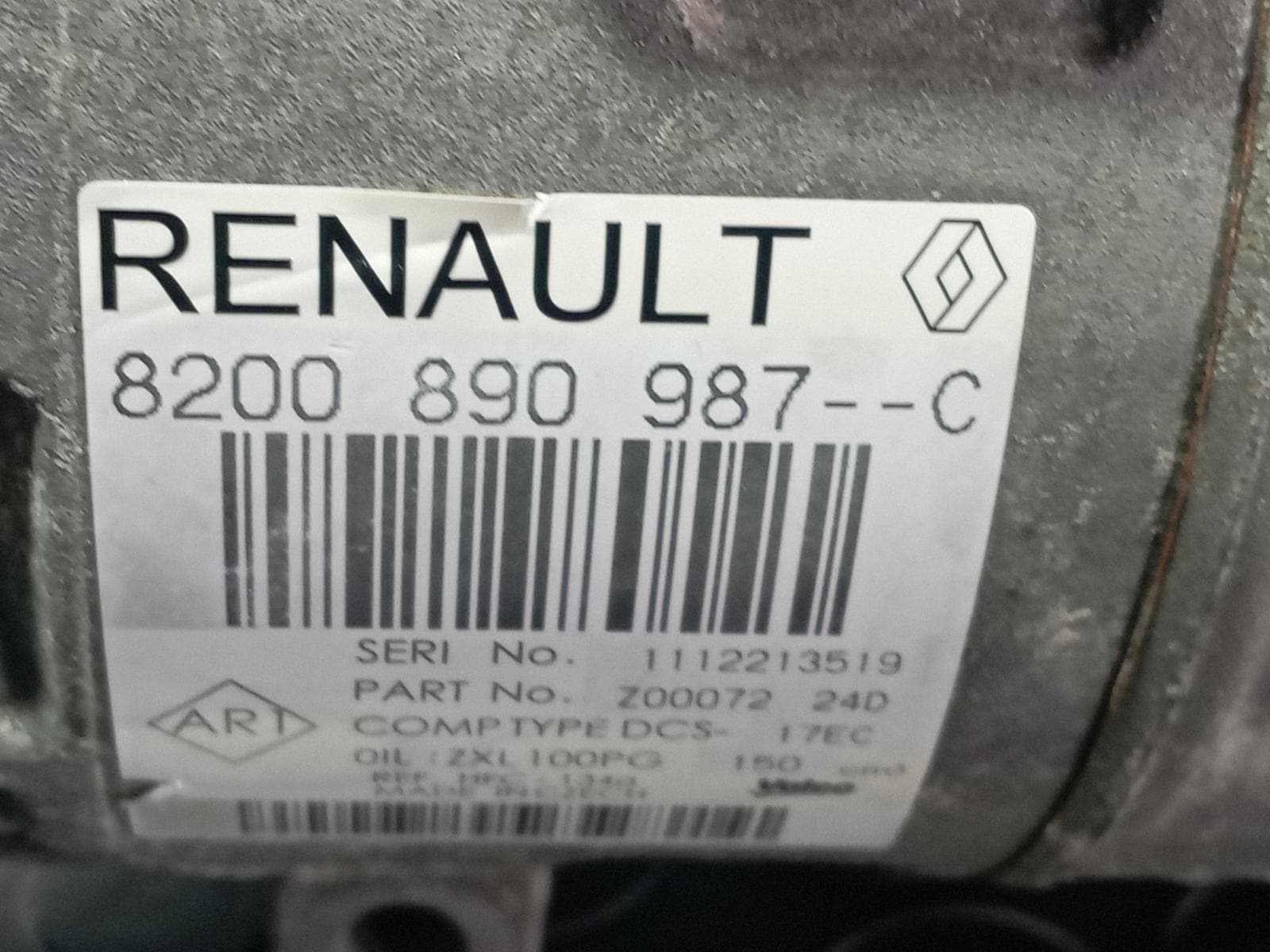 Recambio de COMPRESOR AIRE ACONDICIONADO para RENAULT LAGUNA GRANDTOUR III Dynamique M9RB8 referencia OEM IAM 8200890987C - GRIS 6