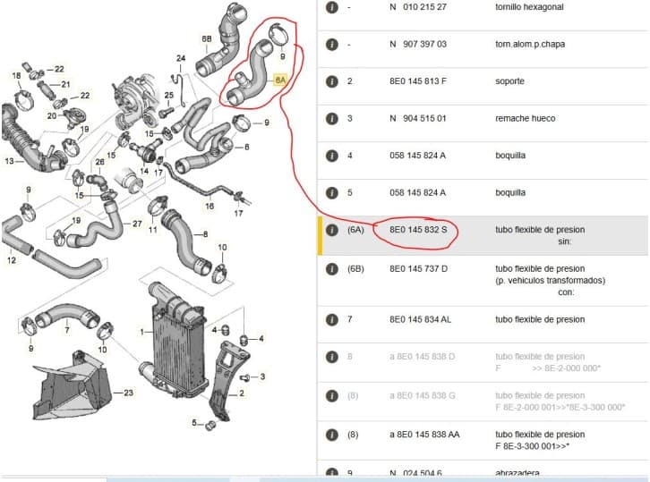 Recambio de tubo para audi a4 b6 (8e2) 1.8 t referencia OEM IAM 8E0145832S 8E0145832S 4