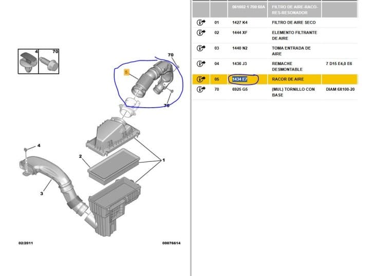 Recambio de tubo para citroën c5 iii (rd_) 2.0 hdi 140 referencia OEM IAM 9685506980 1434E7 8