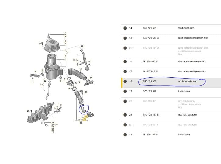 Recambio de tubo para seat toledo iv (kg3) 1.6 tdi referencia OEM IAM 6R0129635 6R0129635 6