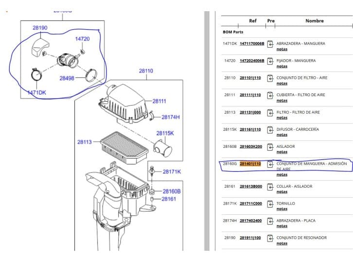 Recambio de tubo para hyundai i20 i (pb, pbt) 1.2 referencia OEM IAM 281401J110 281401J110 4