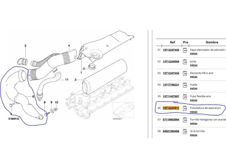 Recambio de tubo para bmw 5 (e39) 530 d referencia OEM IAM 2247911 13712247911 5
