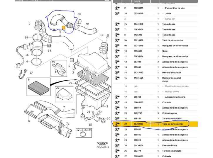 Recambio de tubo para volvo s60 i (384) d5 referencia OEM IAM 30769233 30769233 5