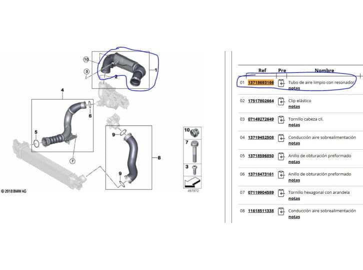 Recambio de tubo para bmw 1 (f40) 118 i referencia OEM IAM 8693166 13718693166 2