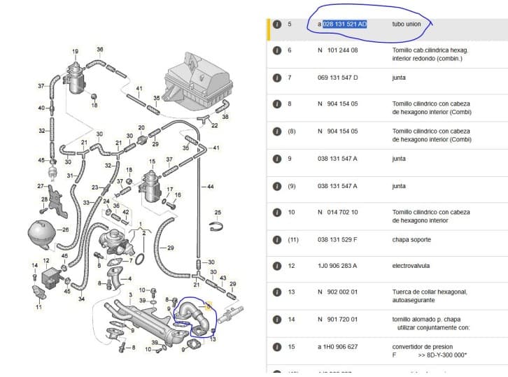 Recambio de tubo para audi a4 b5 (8d2) 1.9 tdi referencia OEM IAM 028131521P 028131521AD 5