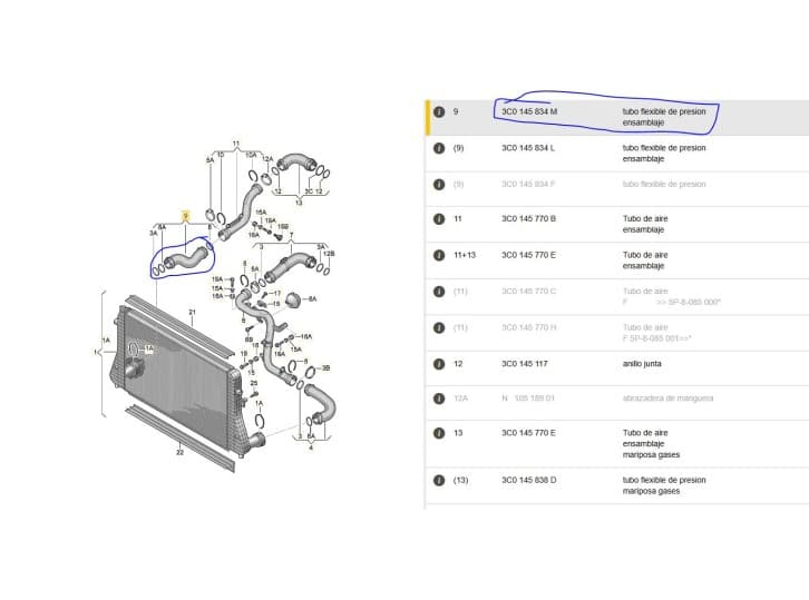 Recambio de tubo para seat altea (5p1) 1.9 tdi referencia OEM IAM 3C0145834M 3C0145834M 2