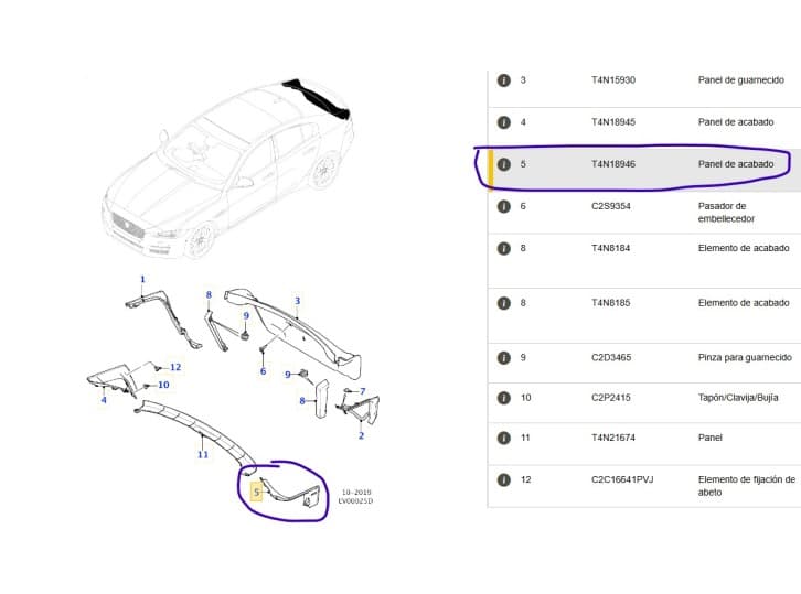 Recambio de moldura para jaguar xe (x760) 2.0 d referencia OEM IAM GX7344249AE T4N18946 5