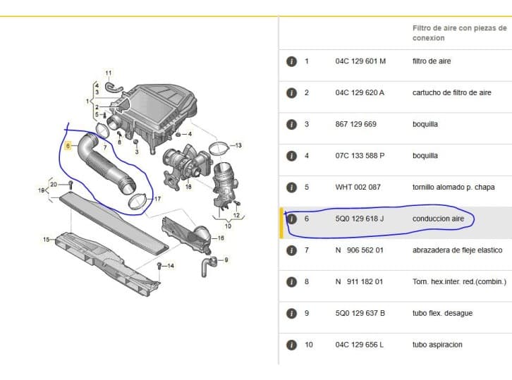 Recambio de tubo para audi q2 (gab, gag) 1.0 tfsi referencia OEM IAM 5Q0129618J 5Q0129618J 5