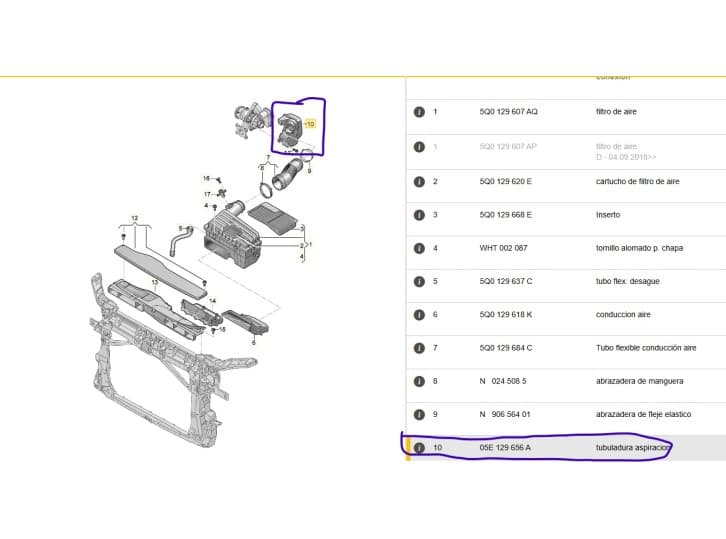 Recambio de tubo para seat leon (5f1) 1.5 tsi referencia OEM IAM 05E129656F 05E129656A 6