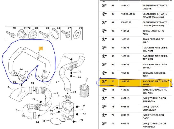 Recambio de tubo para citroën xsara (n1) 1.9 td referencia OEM IAM 9622922080 1426Y9 6