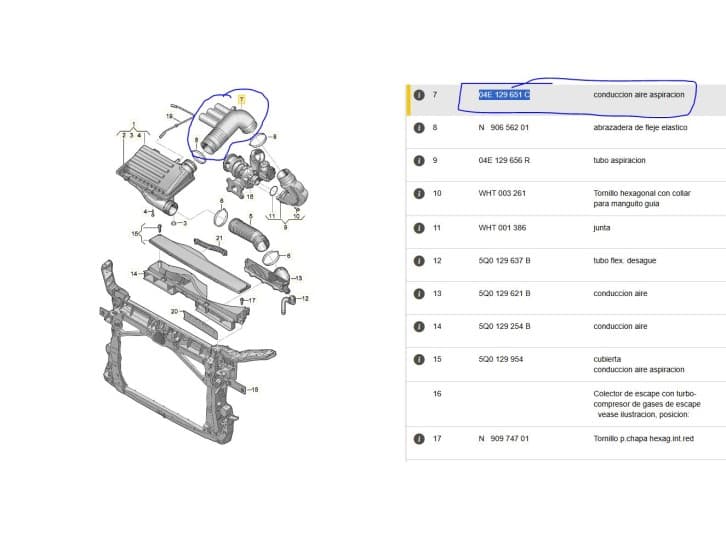 Recambio de tubo para seat leon (5f1) 1.2 tsi referencia OEM IAM 04E129651C 04E129651C 5