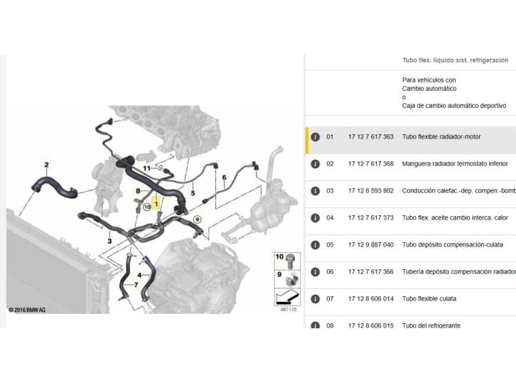 Recambio de tubo para bmw x1 (f48) sdrive 18 d referencia OEM IAM 17127617363 17127617363 6