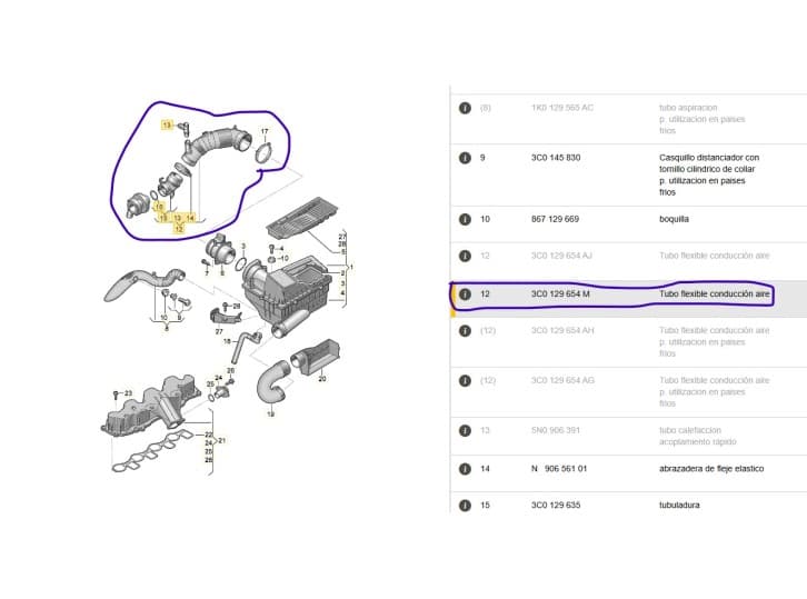 Recambio de tubo para seat leon (1p1) 1.6 tdi referencia OEM IAM 3C0129654M 3C0129654M 5