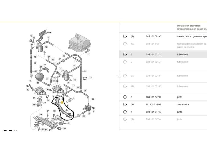 Recambio de tubo para volkswagen bora i (1j2) 1.9 tdi referencia OEM IAM 038131521J 5