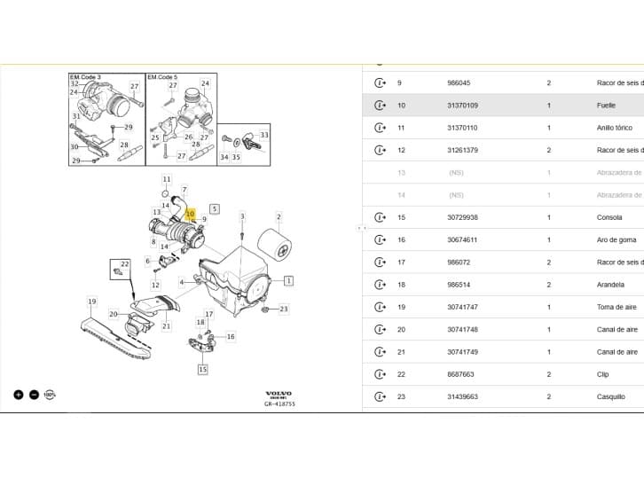 Recambio de tubo para volvo c30 (533) 1.6 d referencia OEM IAM 31370109 31370109 5