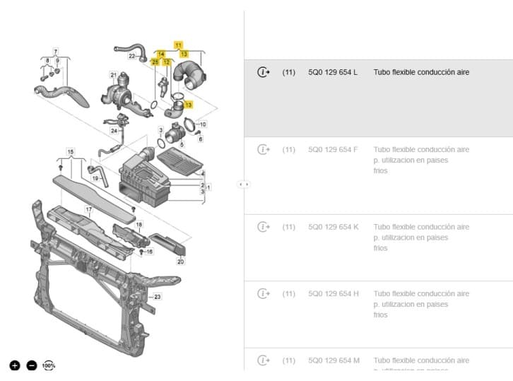Recambio de tubo para seat leon st (5f8) 1.6 tdi referencia OEM IAM 5Q0129654L 5Q0129654L 6