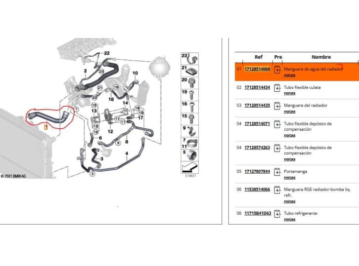 Recambio de tubo para bmw x4 (f26) xdrive 20 d referencia OEM IAM 17128514068 17128514068 5