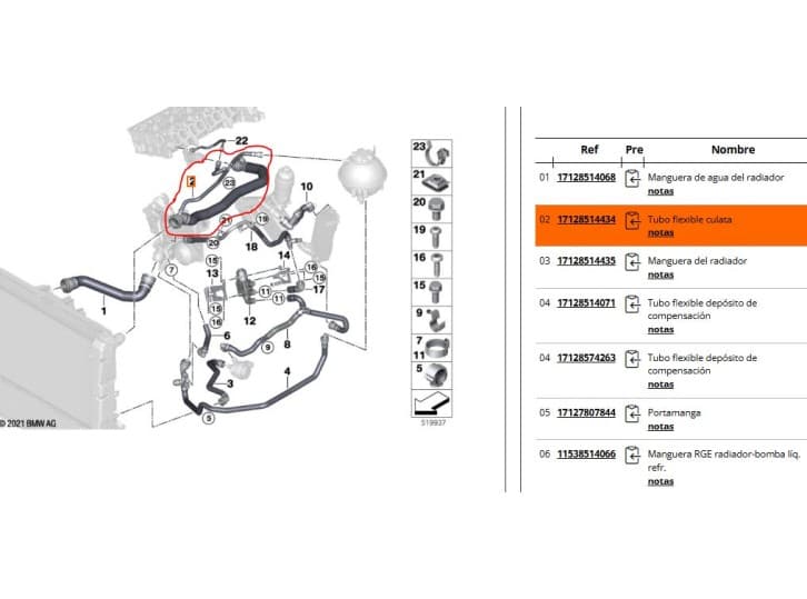 Recambio de tubo para bmw x4 (f26) xdrive 20 d referencia OEM IAM 17128514434 17128514434 4