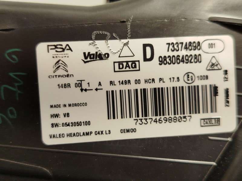 Recambio de faro derecho para citroën c4 iii 1.2 referencia OEM IAM 9830649280  73374698 8
