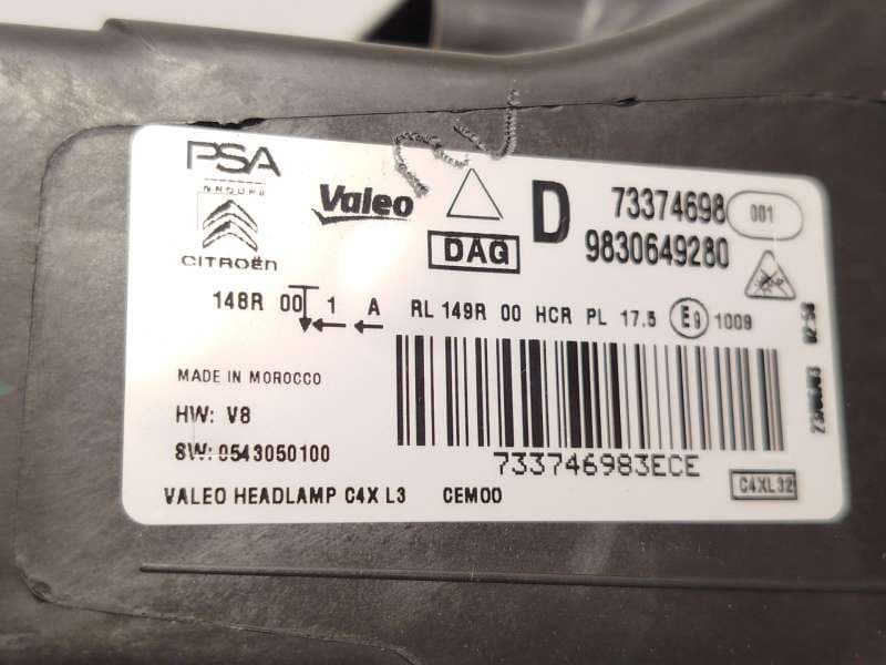 Recambio de faro derecho para citroën c4 iii 1.2 referencia OEM IAM 9830649280  73374698 6