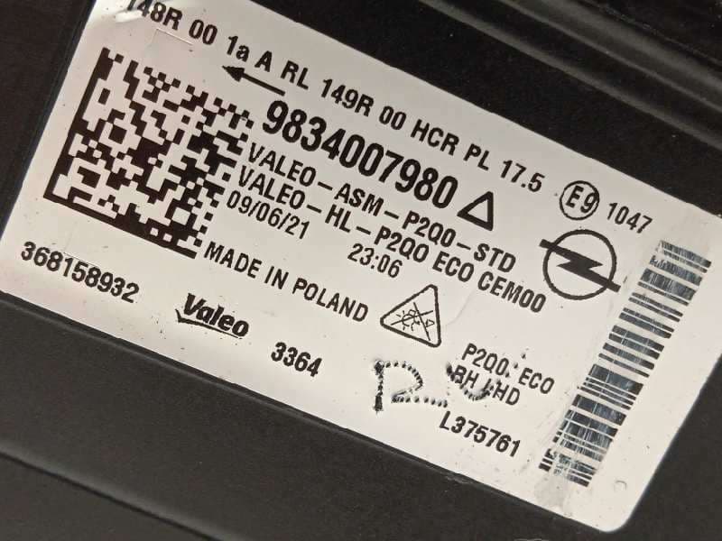 Recambio de faro derecho para opel mokka x referencia OEM IAM 9834007980 368158932 6
