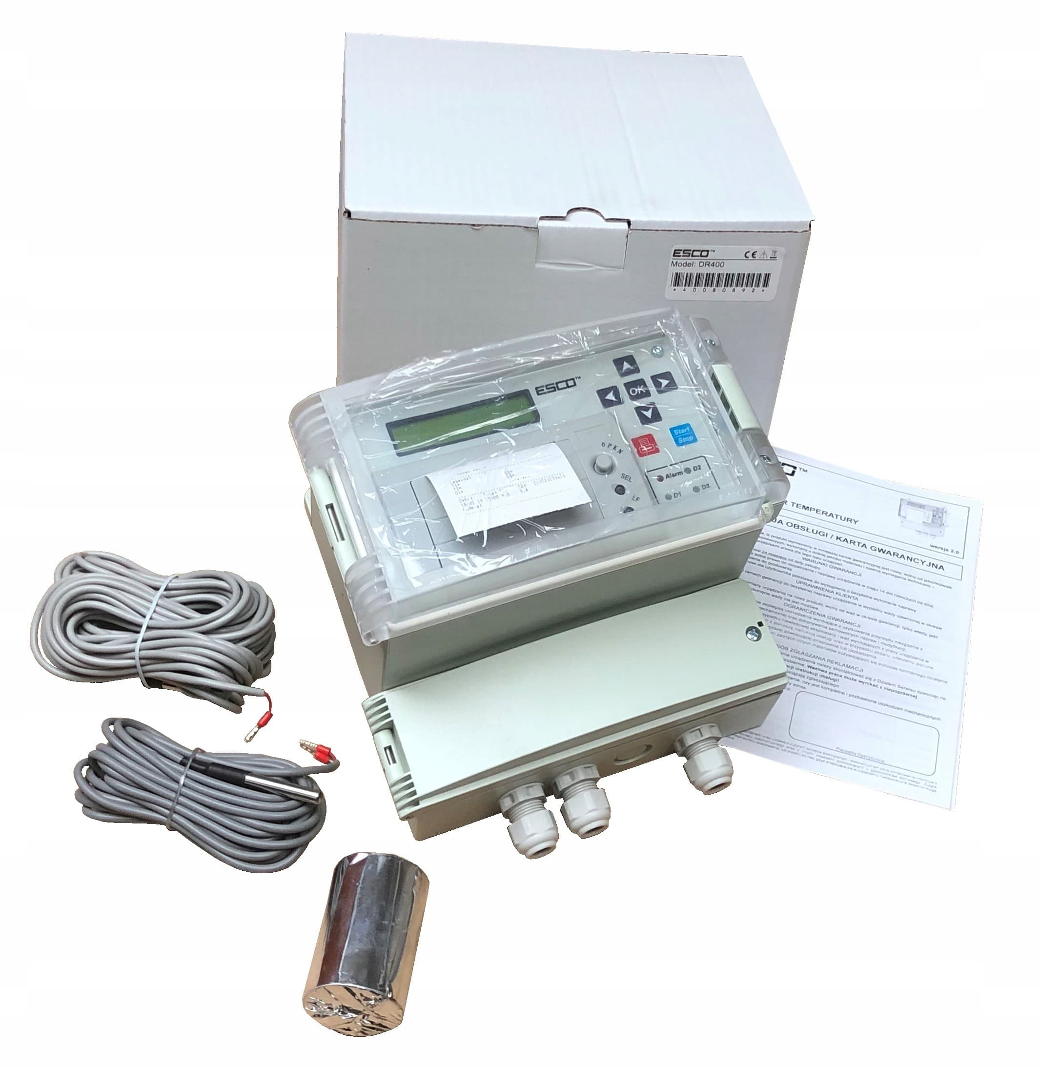 Registrador de Datos de Temperatura con Impresora Esco DR400 2 Sensores Hermético nuevo