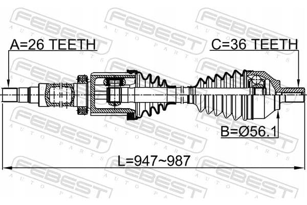 Febest 2714-S40RH Eje de transmisión delantero derecho usado