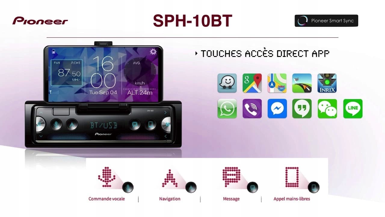 Radio para coche Pioneer Sph-10BT con soporte para smartphone, Bluetooth y MP3 nuevo