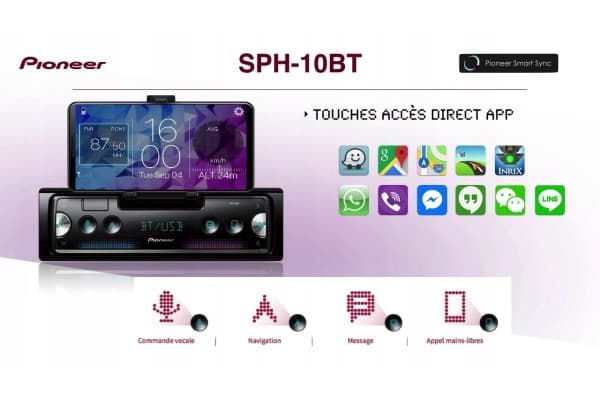 Radio para coche Pioneer Sph-10BT con soporte para smartphone, Bluetooth y MP3 usado