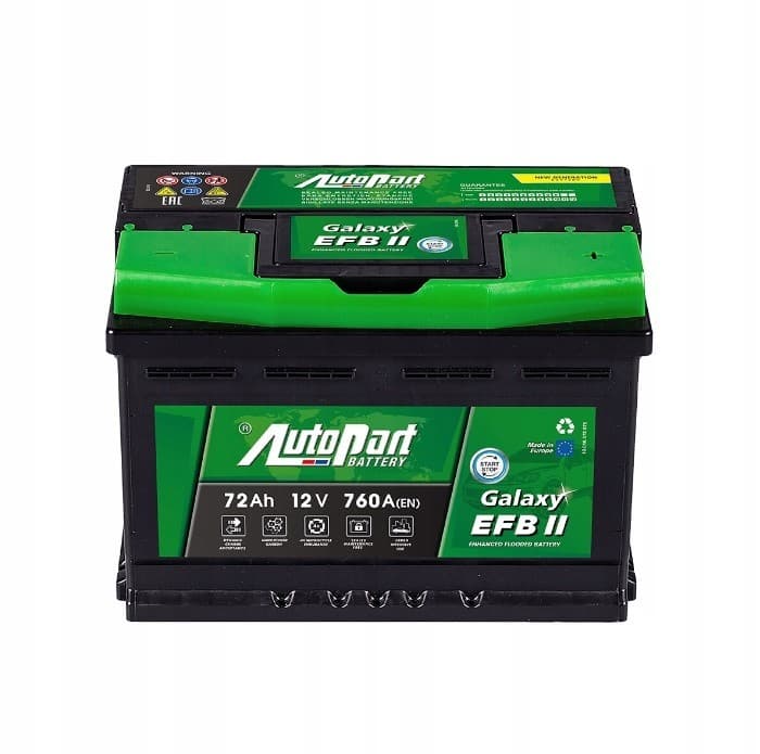 Batería Autopart Galaxy Efb II 12V 72Ah 760A Polo Positivo Derecho nuevo