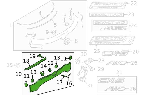 Moldura Derecha de la Tapa del Maletero para Mazda CX5 2017-2018 usado