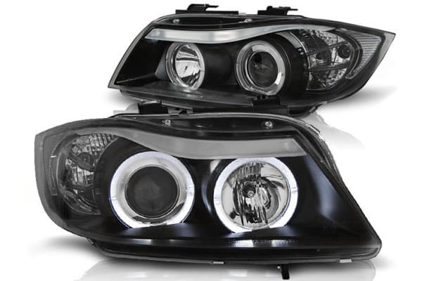 Faros delanteros negros BMW Serie 3 E90 E91 2005-2008 Sonar H7/H1 con LED Angel Eyes usado