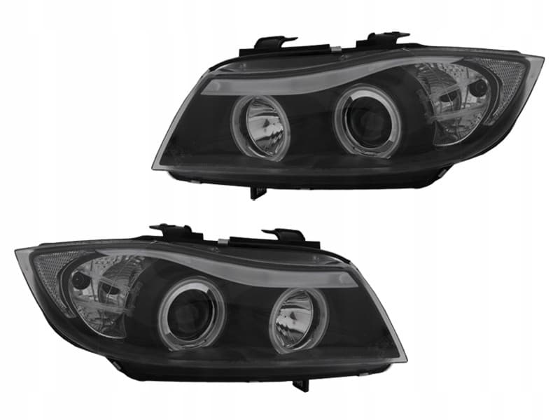 Faros delanteros negros BMW Serie 3 E90 E91 2005-2008 Sonar H7/H1 con LED Angel Eyes nuevo