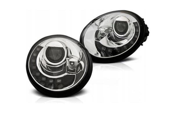 Faros delanteros VW New Beetle 98-05 cromados con bombillas LED nuevo