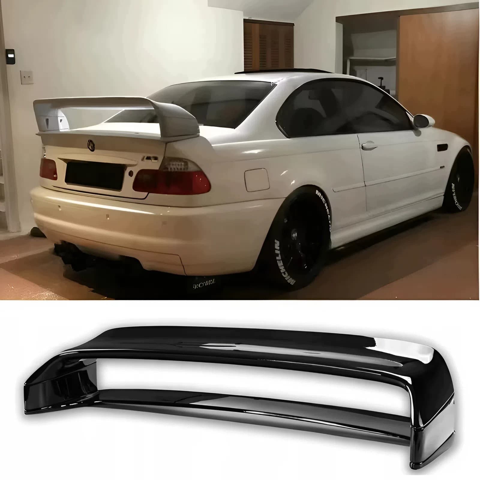 Alerón Trasero de Doble Capa para BMW Serie 3 E46 1998-2006 Negro Brillante ABS nuevo