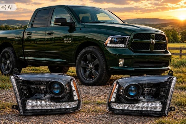Faros delanteros Dodge Ram 1500 2013-2018 - Estilo Black Rocket (Juego izquierdo y derecho) usado