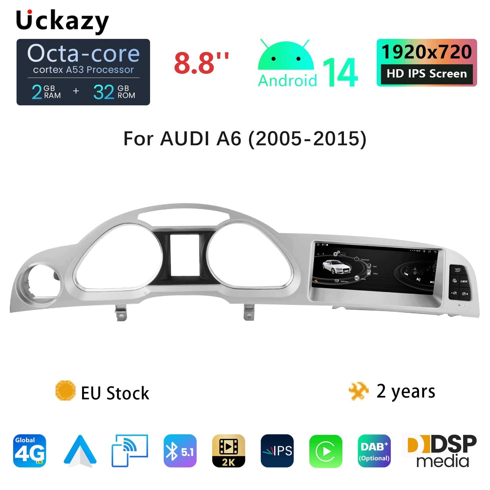 Radio de Coche Android 14 de 8.9 para Audi A6 C6 2005-2009 Mmi 2G Carplay Gps nuevo