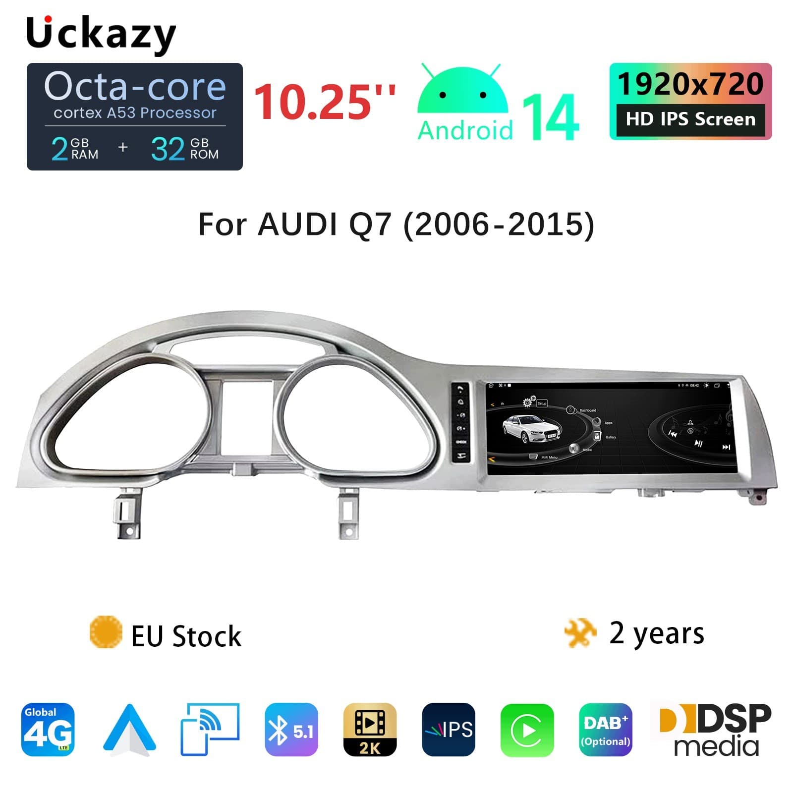 Radio Multimedia Android 10.25 para Audi Q7 2005-2009 Mmi 2G con Pantalla Carplay nuevo